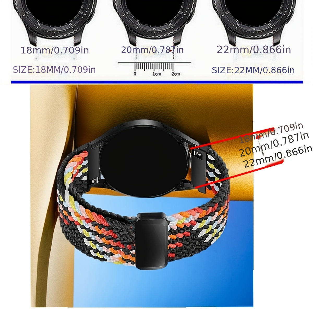 Polyamide Elastic Woven Smartwatch Band with Magnetic Clasp 18mm 20mm 22mm Compatible with Samsung Huawei Xiaomi