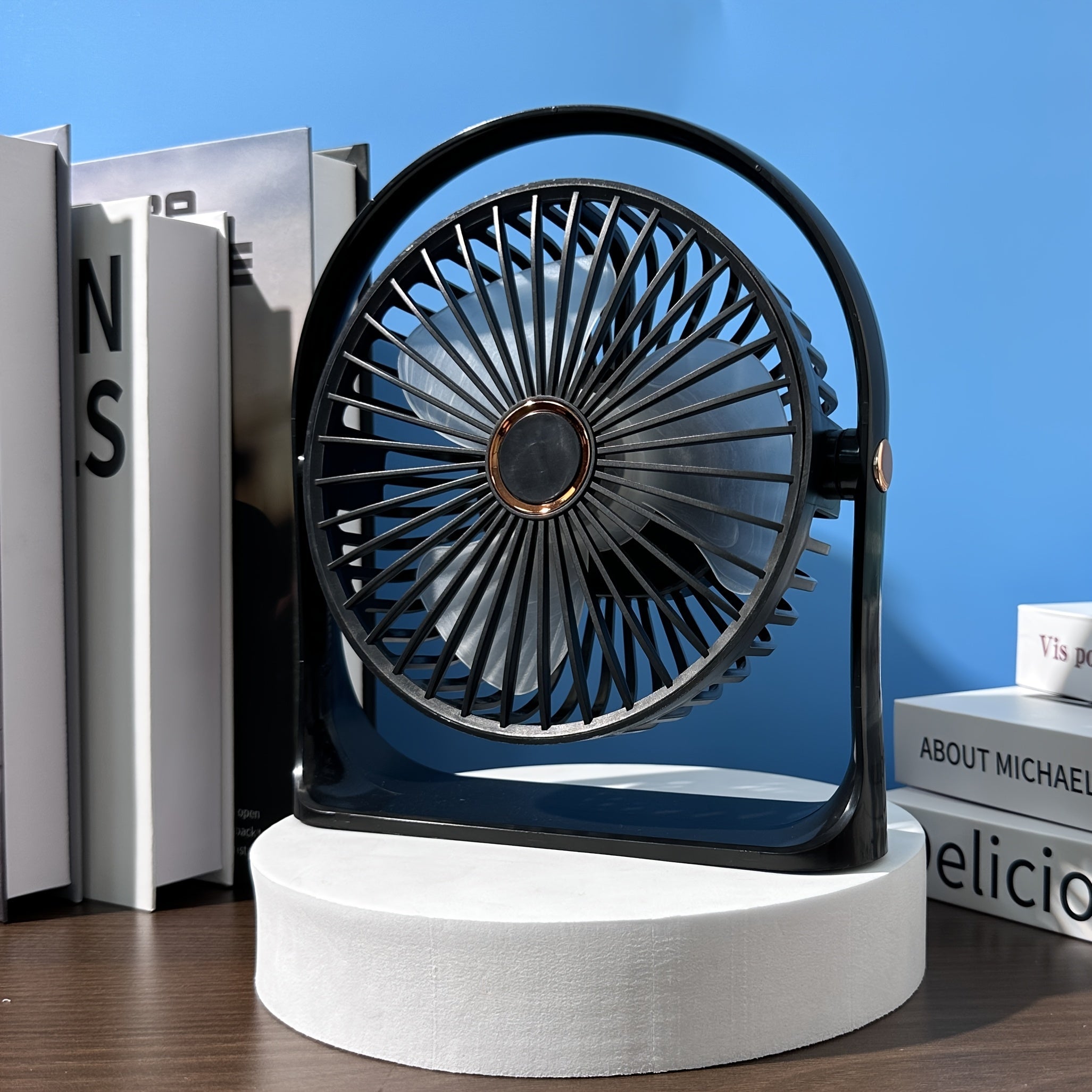 Portable USB Desk Fan with 5 Speeds, 360° Silent Operation, Rechargeable Battery