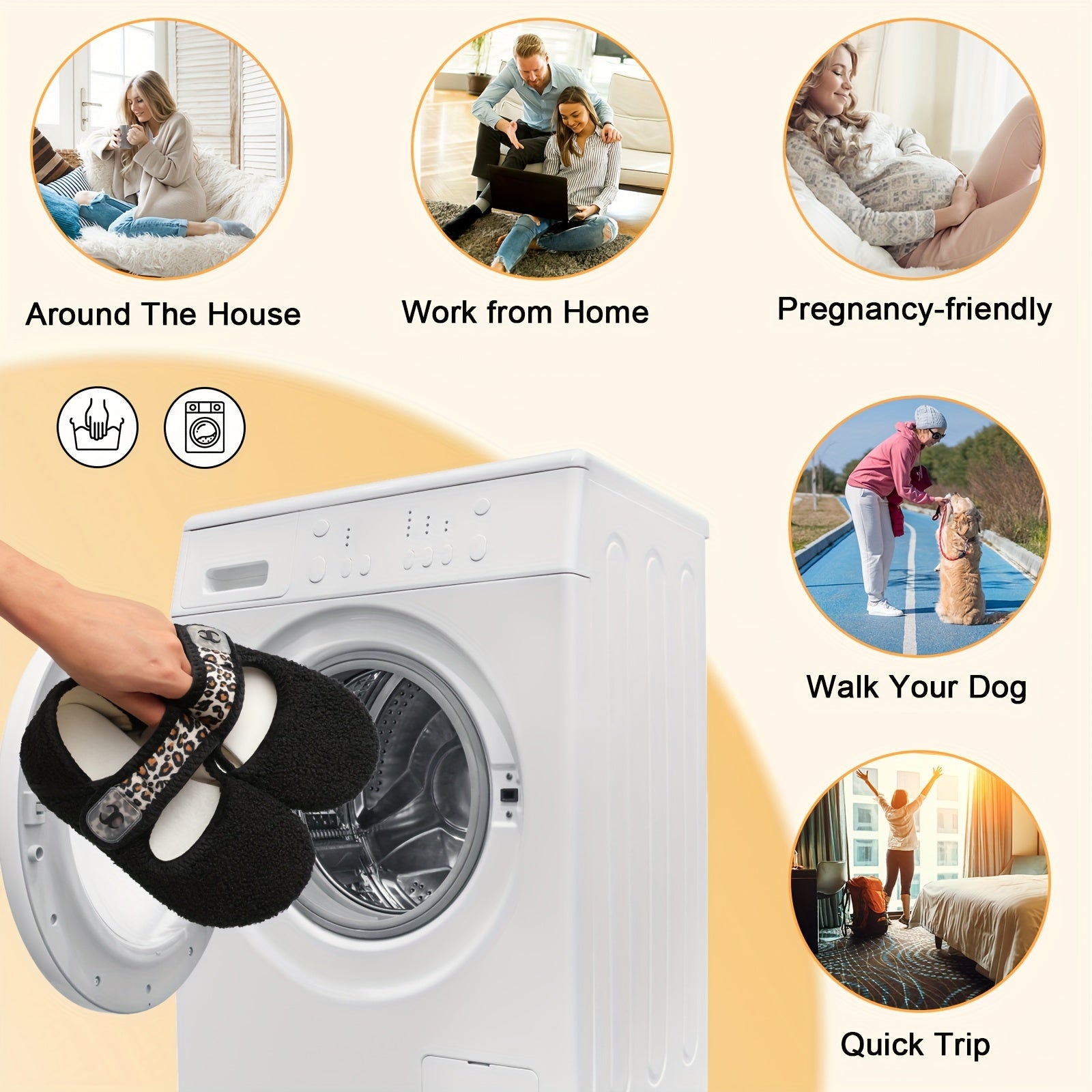 Women's Slip-On Flats - Soft Warm Lightweight Shoes with Hook and Loop