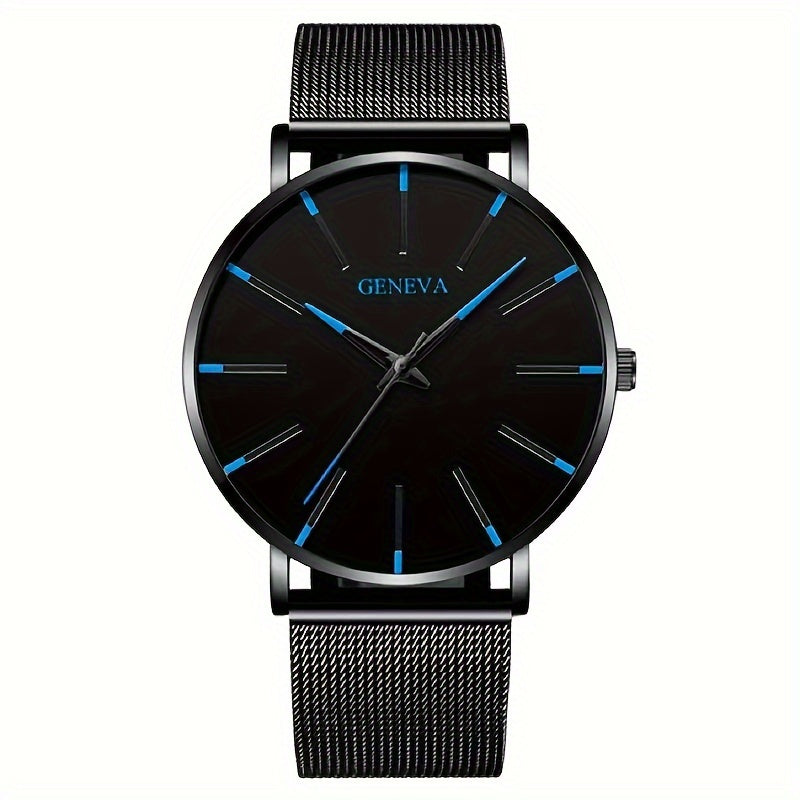 Men's Quartz Watch Alloy Mesh Band Round Zinc Alloy Case Elegant Electronic Sports Watch