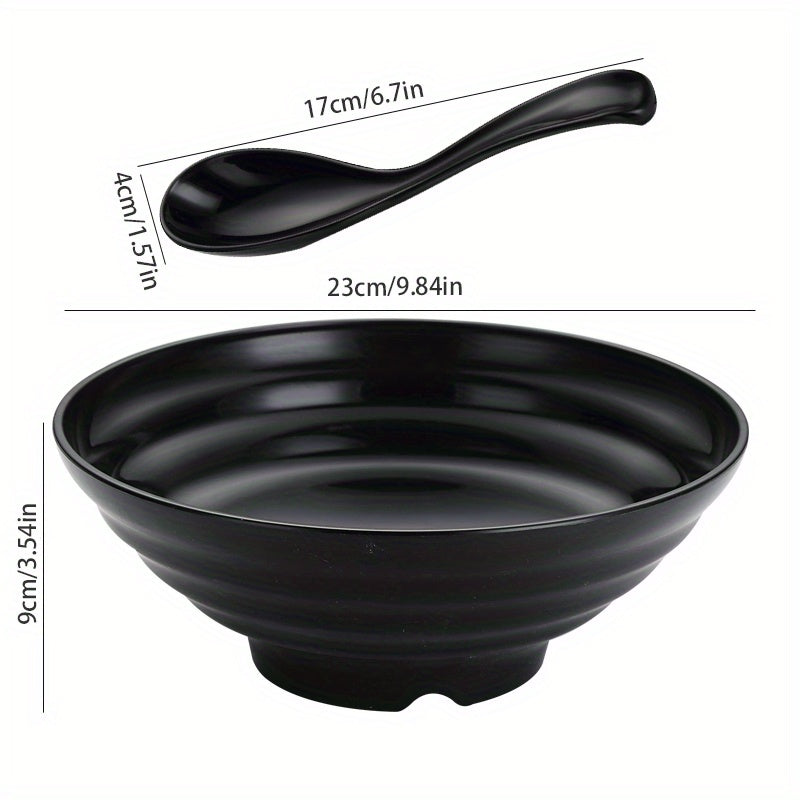 Unbreakable Black Ramen Bowl Set with Spoon Large Dishwasher Safe Microwave Safe
