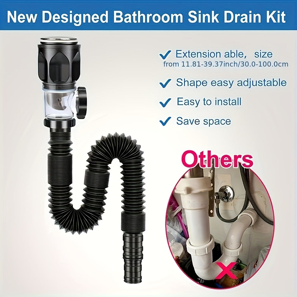 Flexible Sink Drain S-Trap Odor-Resistant Easy Install for 40-50mm Pipes