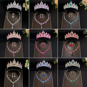 Women Bridal Jewelry Set Crystal Tiara Earrings Necklace for Weddings and Parties