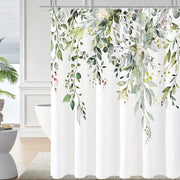 Waterproof Eucalyptus Shower Curtain with Watercolor Plant Leaves Floral Design Includes Hooks