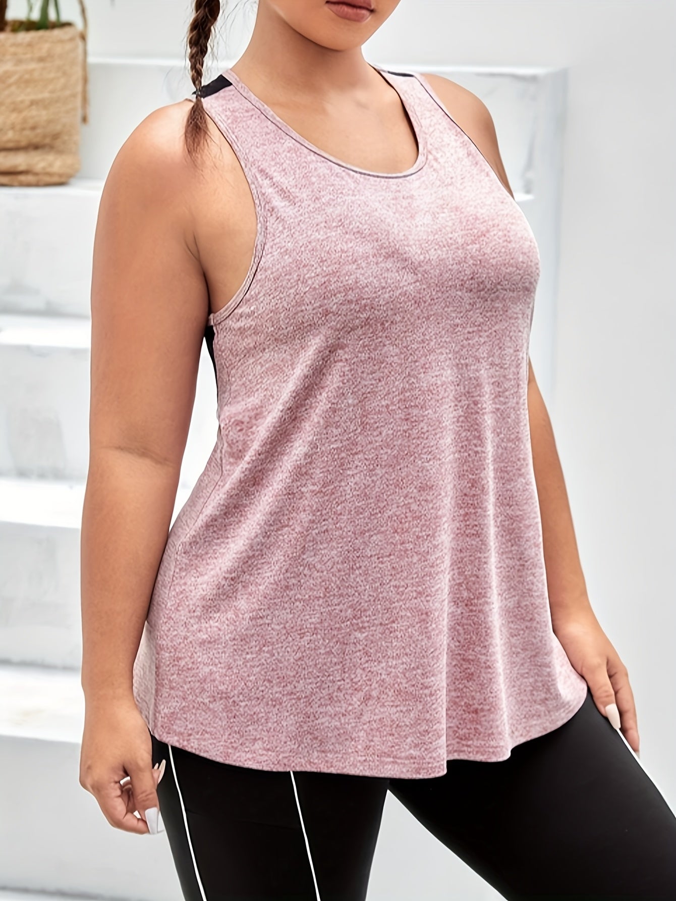 Plus Size Women's Sports Tank Top with Mesh Splicing Back Summer Casual