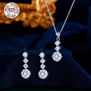 Sterling Silver Jewelry Set with Drop Earrings and Pendant Necklace for Women