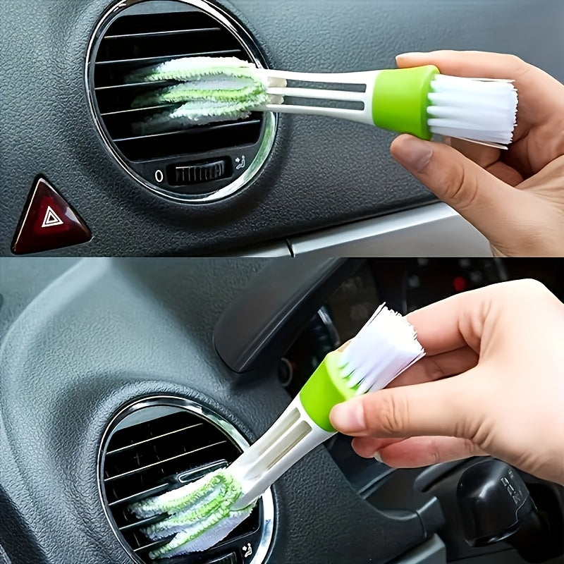 Cepillo de limpieza interior y de ventilación de doble cabeza, verde y blanco, herramienta de polvo de plástico para coche