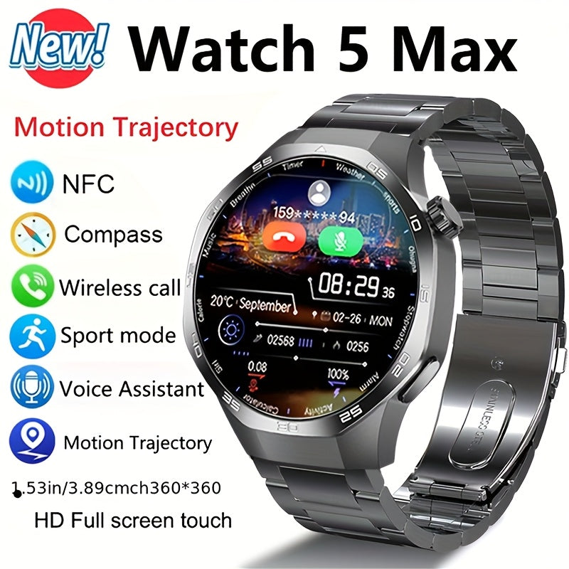 Men's Smartwatch GPS Fitness Tracker with 360x360 HD Screen AI Voice Call NFC 100+ Sports Modes