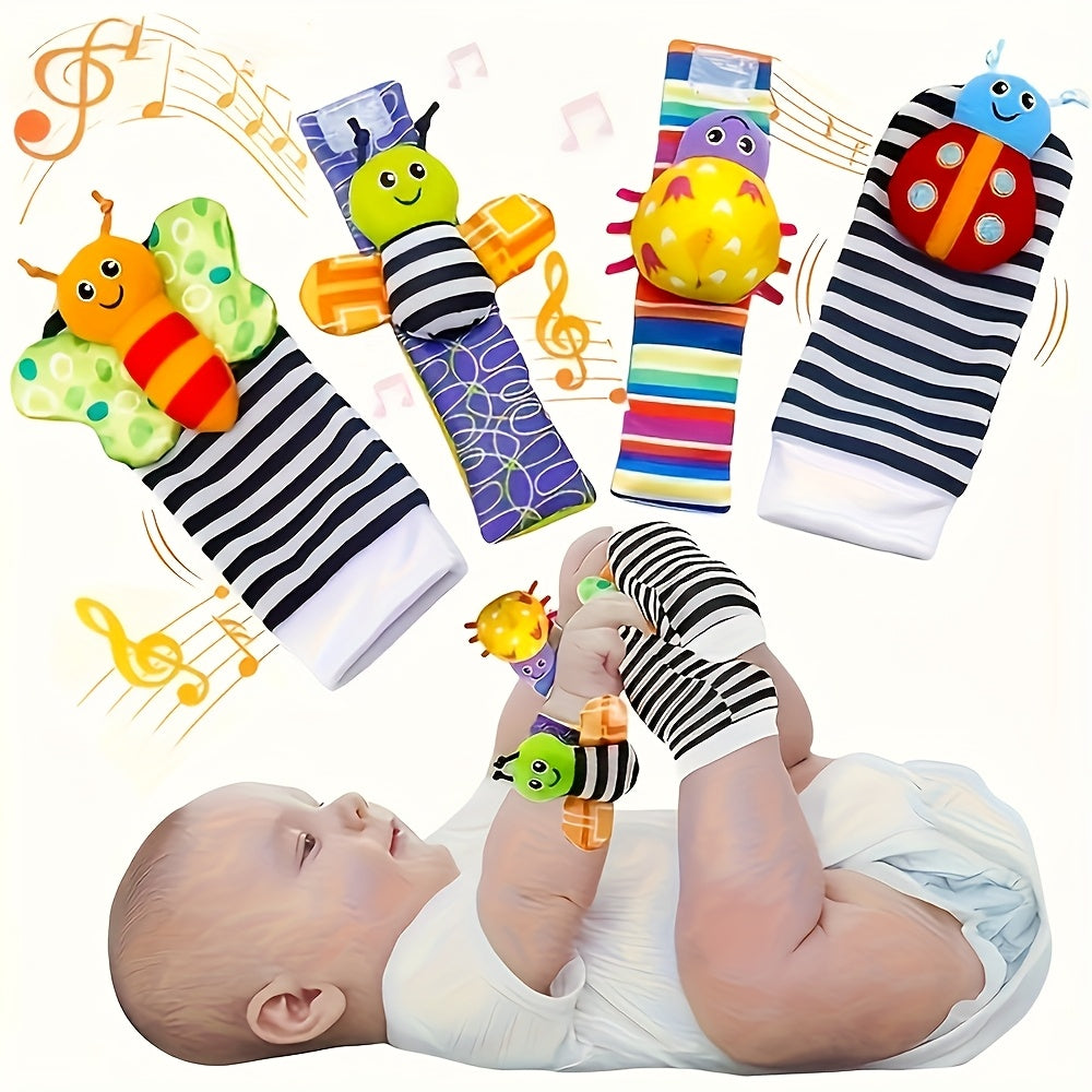 Baby Toy Set for Newborns and Infants Soft Plush Wrist Rattle Foot Detector Sock Musical Note Design