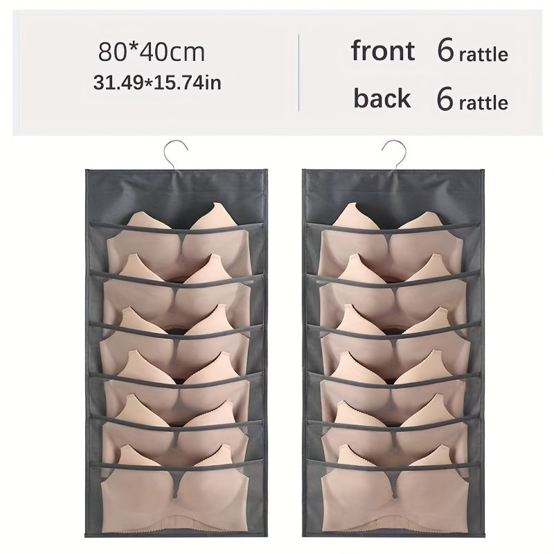 Dual-Sided Hanging Organizer for Underwear Socks Non Woven Foldable Grey Pink Ivory