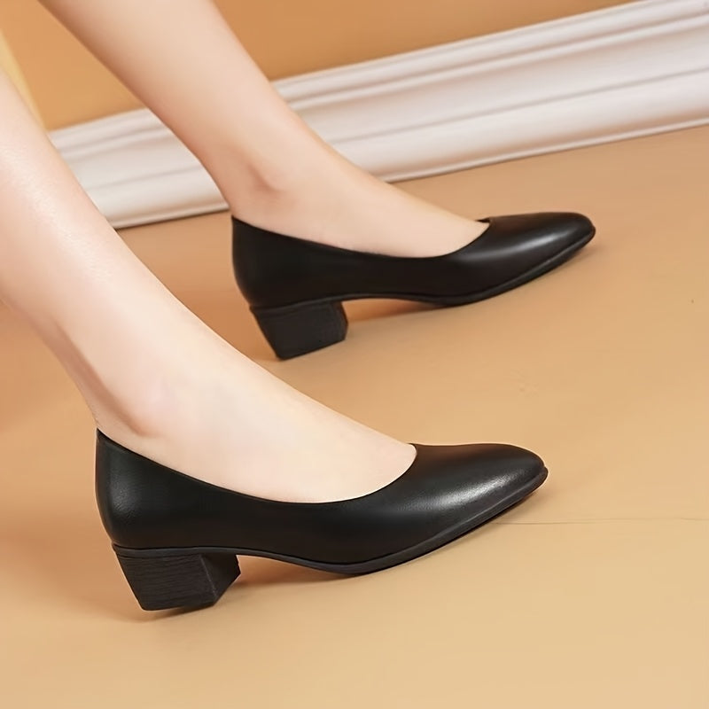 Women's Black Elegant Block Heel Pumps Comfortable TPU Sole All-Season Dress Shoes