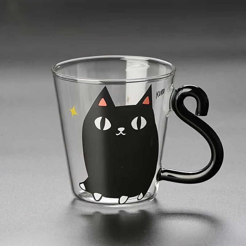 8.8oz Cat Glass Mug Heat Cold Resistant Reusable Animal Print Coffee Tea Cup