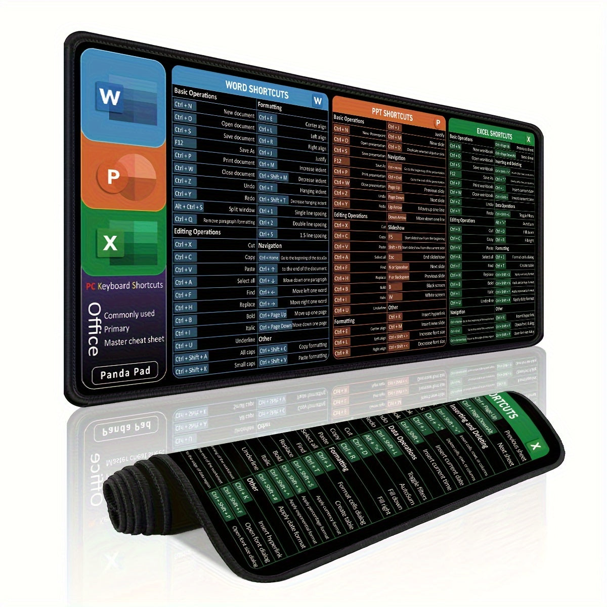 Extra Large Extended Mouse Pad with Printed Shortcuts for Word PPT Excel Non-Slip Washable Office Gaming