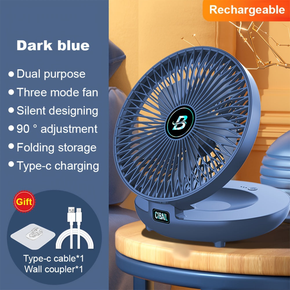 Blue Portable Foldable Fan with Rechargeable Battery for Travel Camping Office