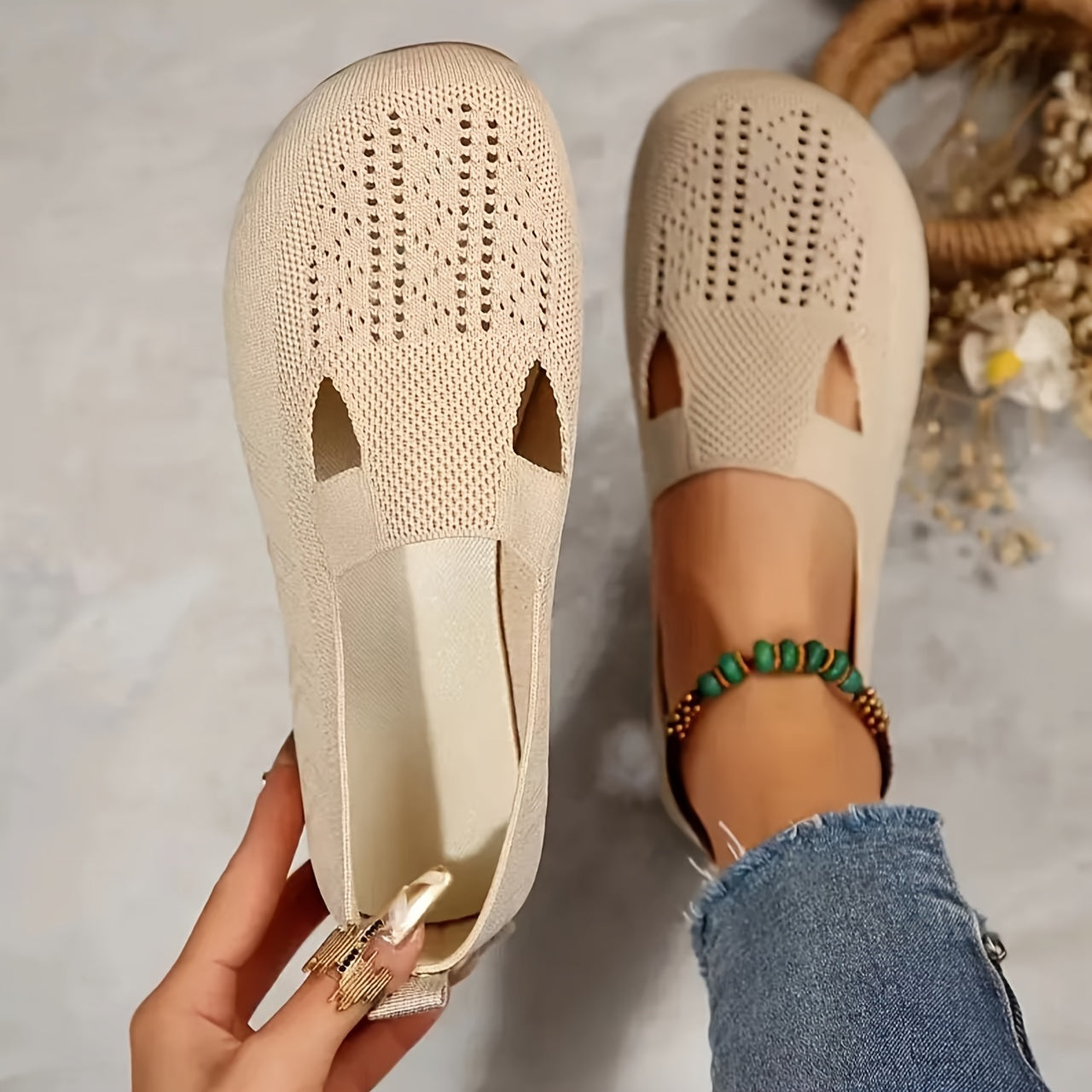 Женские обувь-лоферы из дышащего трикотажа однотонного цвета