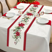 Christmas Table Runner with Red Poinsettia and Pine Branches for Indoor or Outdoor Use