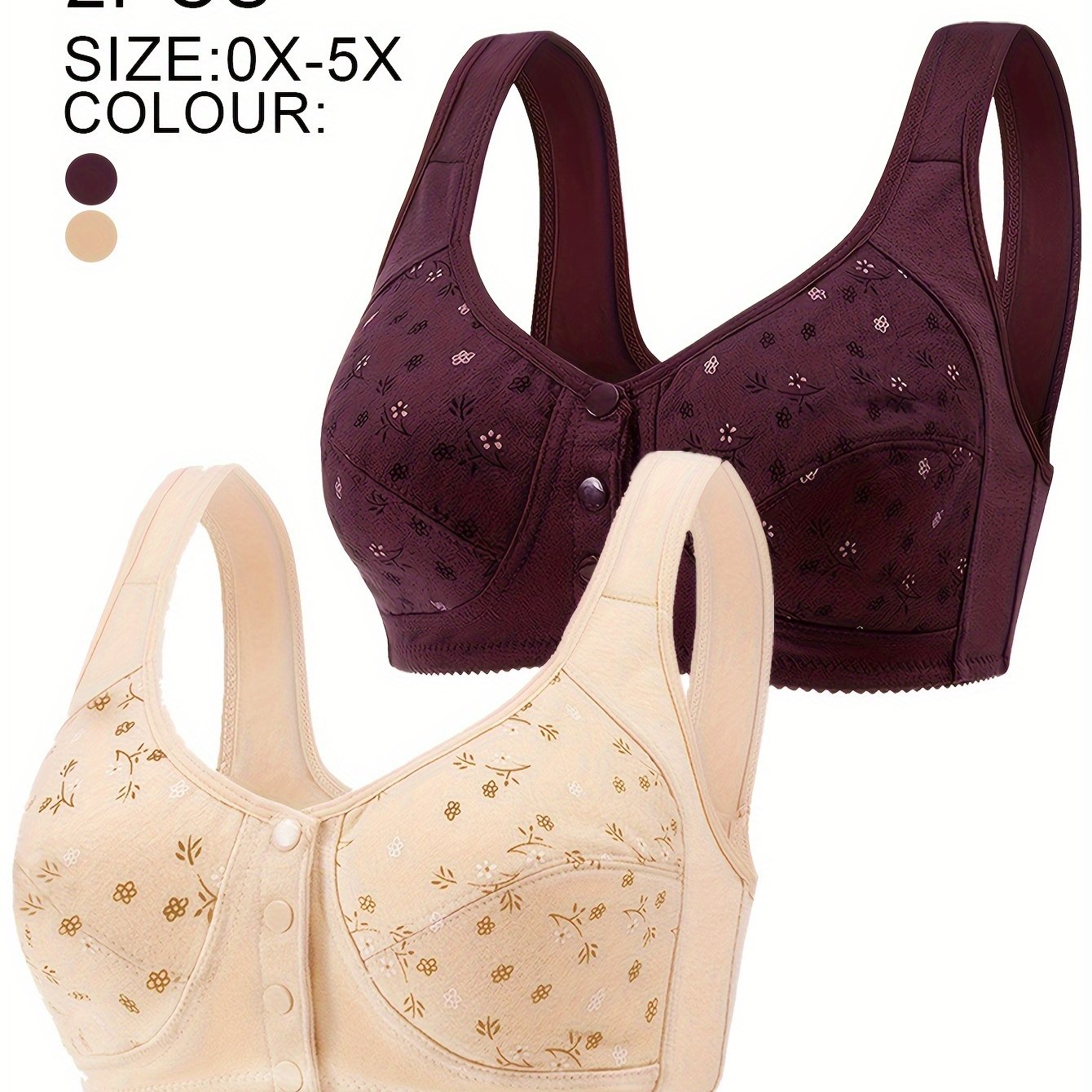Plus Size Wireless Bras Set with Button Detail No Padding Random Print