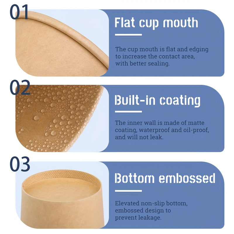 50 Pack Paper Bowls with Lids 16oz Disposable Soup Cups Food Containers Brown