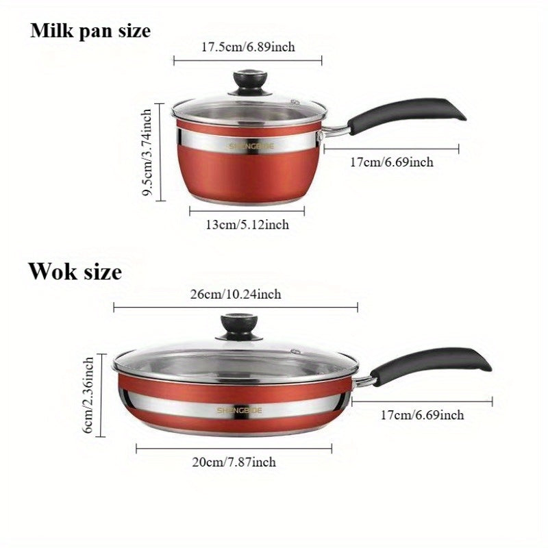 Set of 6 Stainless Steel Cookware Set with Frying Pan Soup Pot and Induction Compatible