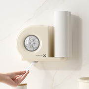 Wall-Mounted Kitchen Organizer with Plastic Wrap Dispenser and Utensil Holder