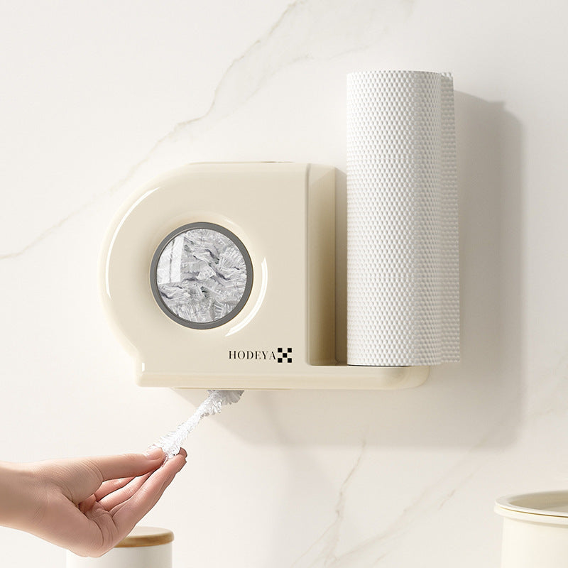 Wall-Mounted Kitchen Organizer with Plastic Wrap Dispenser and Utensil Holder