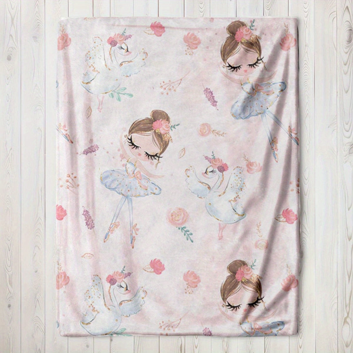 Soft and Cozy Ballet Dancer Cartoon Pattern Flannel Throw Blanket for All Seasons