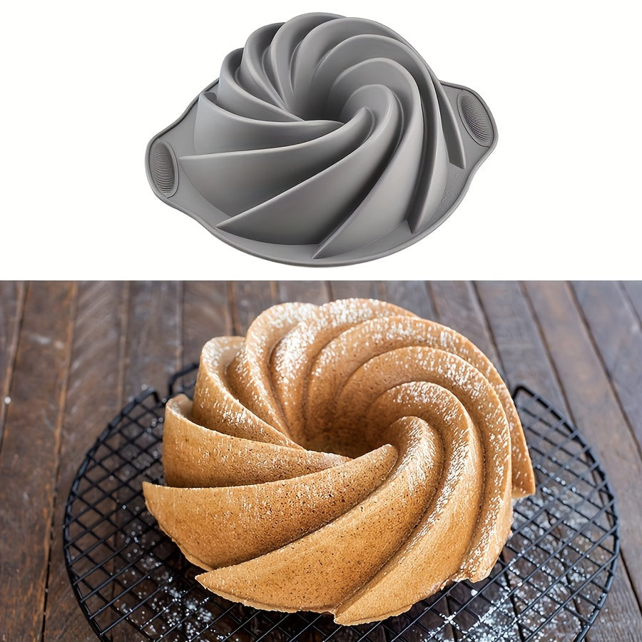 Grey Silicone Bundt Pan 28.45cm Non-Stick Cake Mold Oven Safe Baking Accessory
