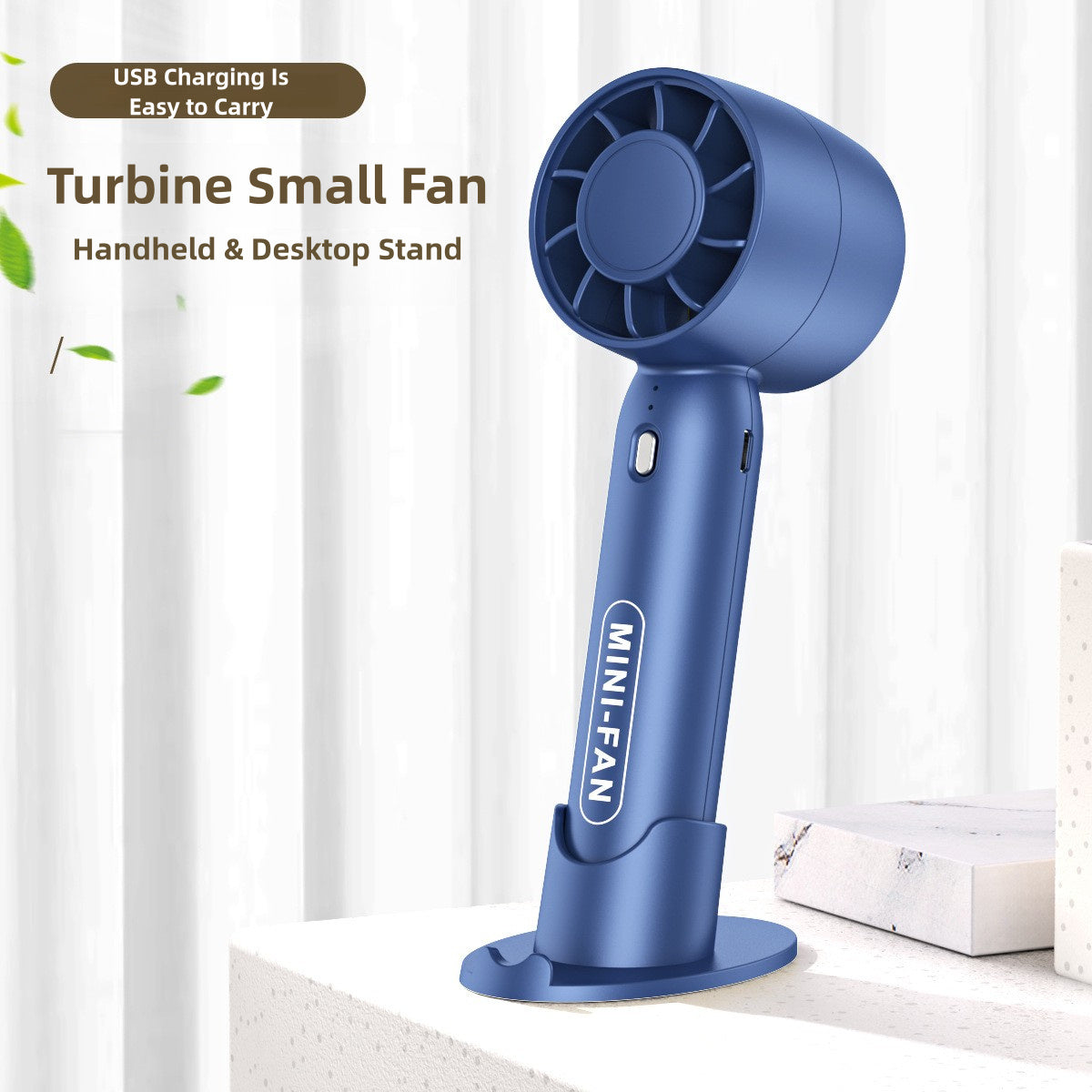 Ventilador de mano portátil con soporte para teléfono, recargable por USB, 3 velocidades, ligero y compacto para oficina, viajes y fiestas