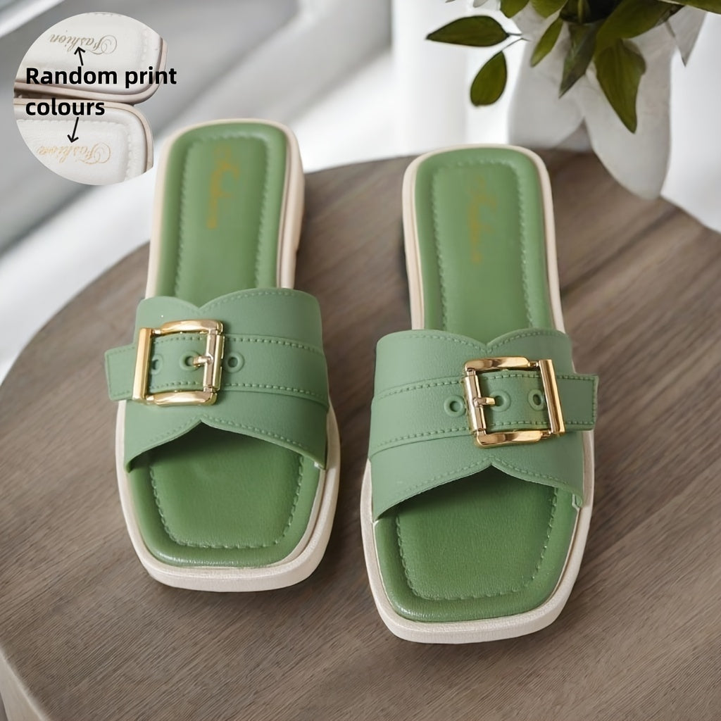 Women's Slide Sandals with Buckle Strap, Open Toe, Lightweight PVC