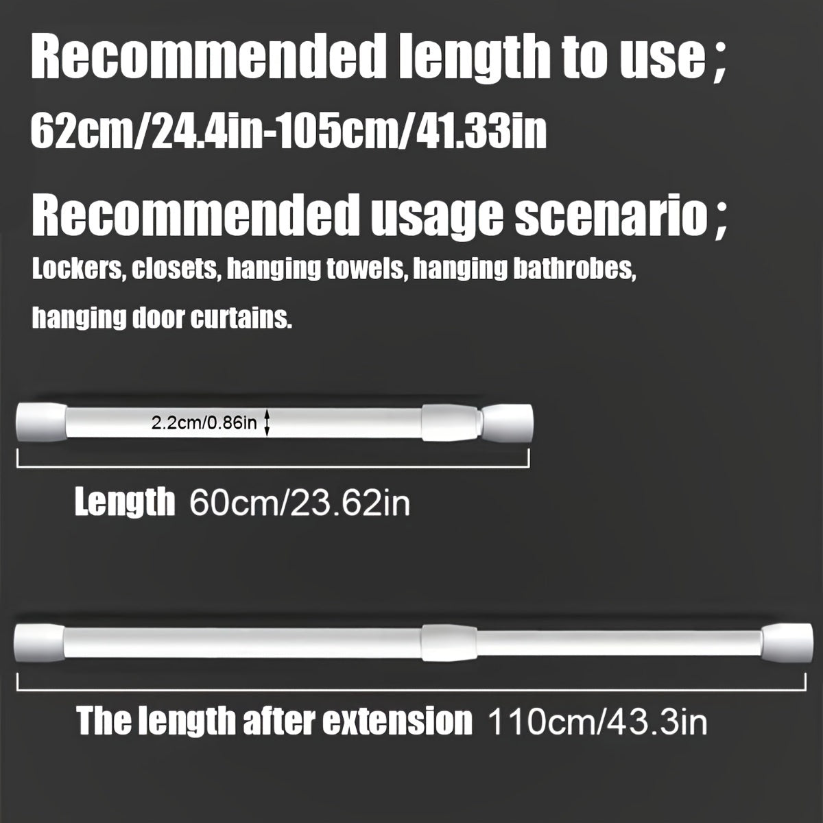 Adjustable Tension Rod with Wall Mount Brackets for Household Use Metal Durable Easy Installation