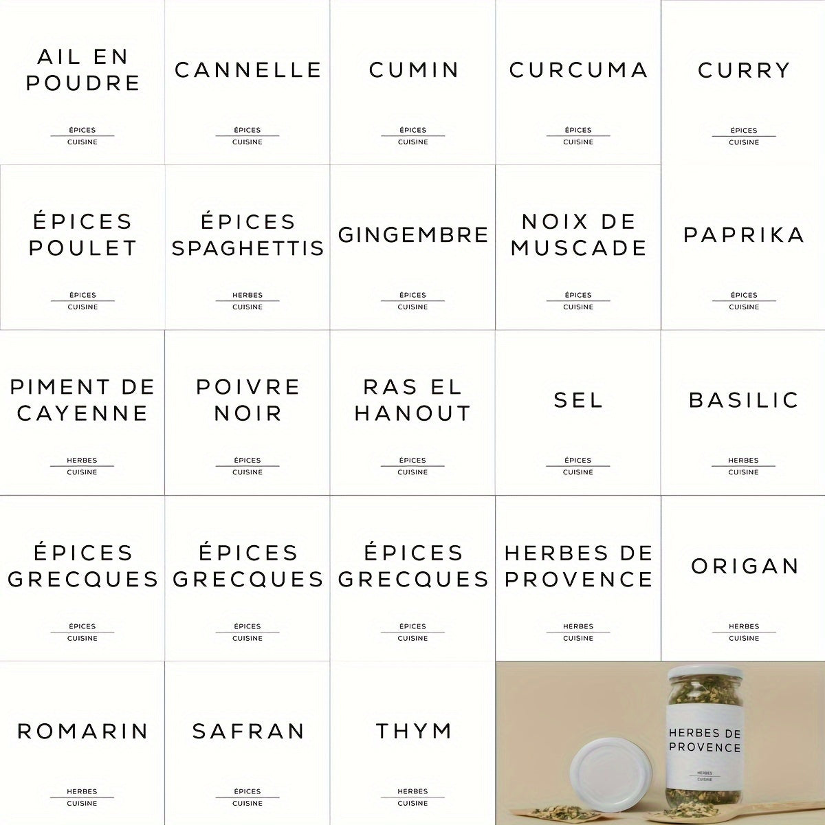 Set of 23 Waterproof Clear Kitchen Labels 2x2 Inches for Spices and Condiments