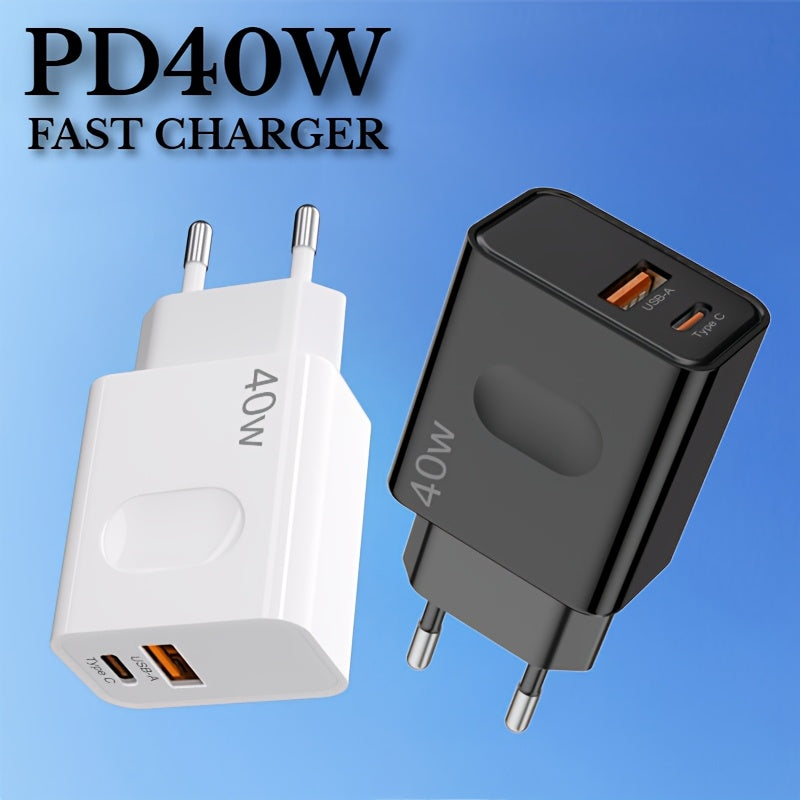40W USB-C Wall Charger Dual Port Fast Charging Adapter for iPhone iPad Samsung