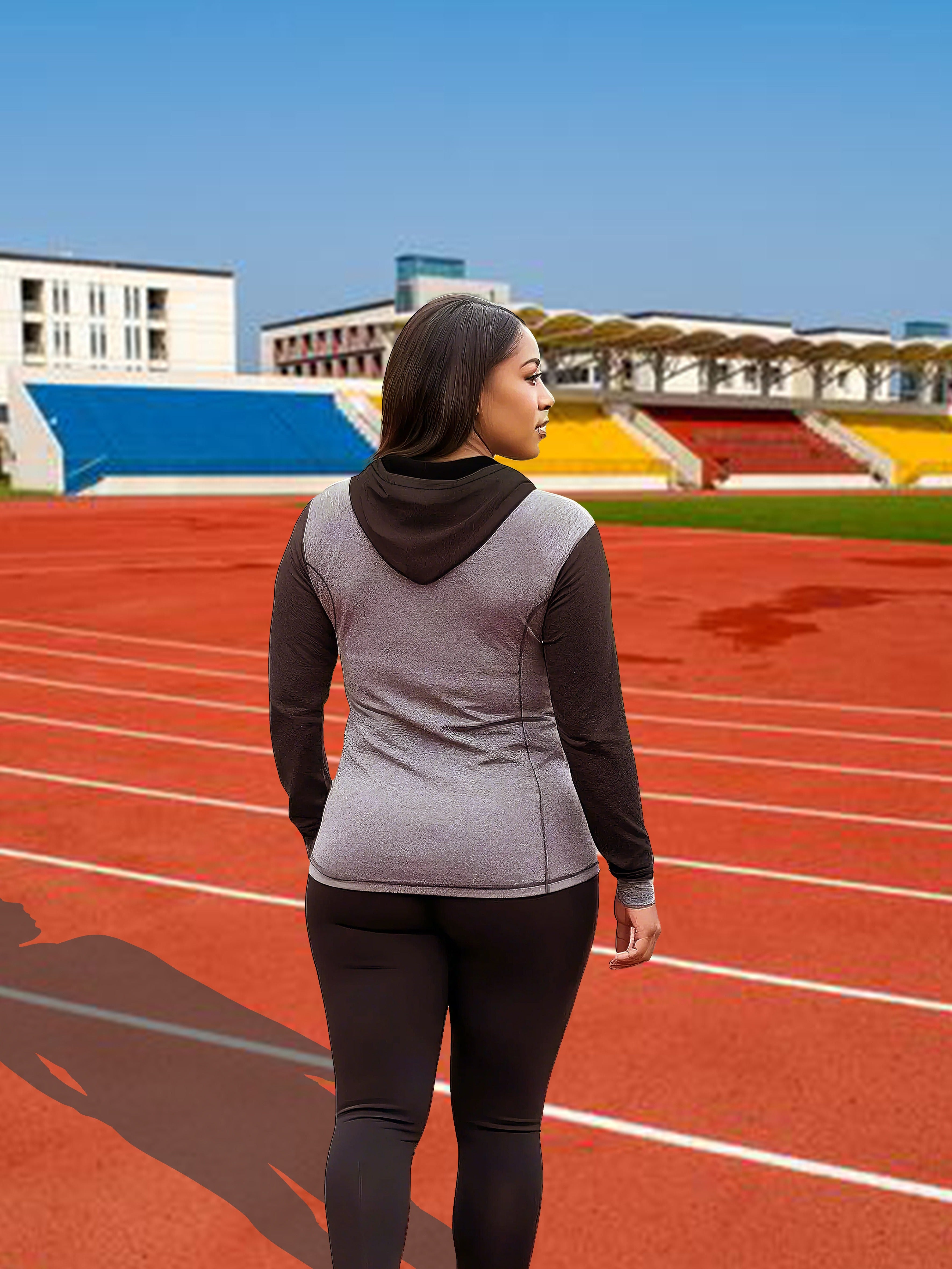 Plus-Size Women Hoodie Sweatshirt Gradient Color Spandex Zip Activewear