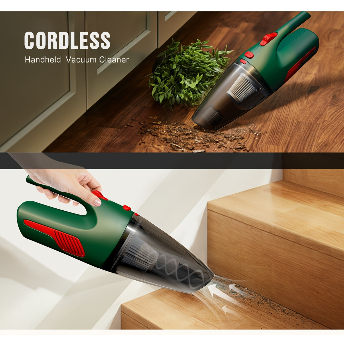 Cordless Handheld Vacuum Cleaner with Strong Suction and Crevice Tool