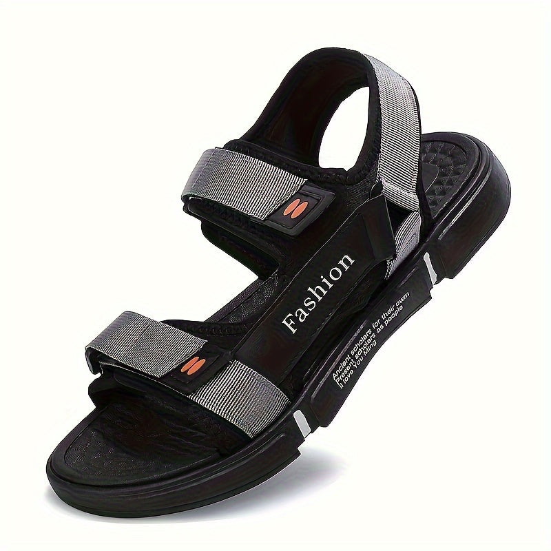 Men's Non-Slip Summer Sandals Fabric Beach Shoes with Hook-and-Loop Fastener Rubber Sole Black and Orange