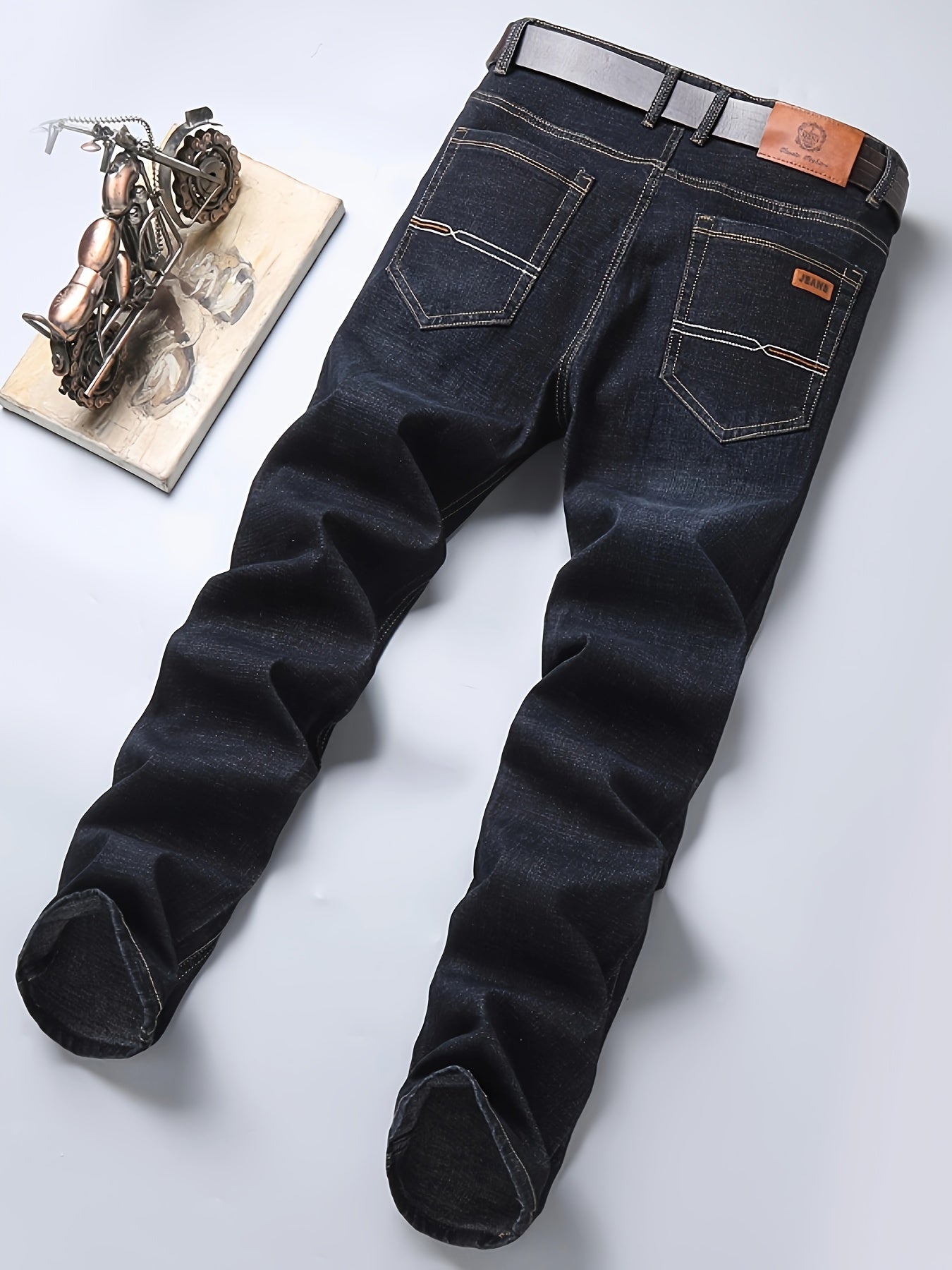 Мужские брюки чинос классического кроя однотонного цвета для всех сезонов из денима