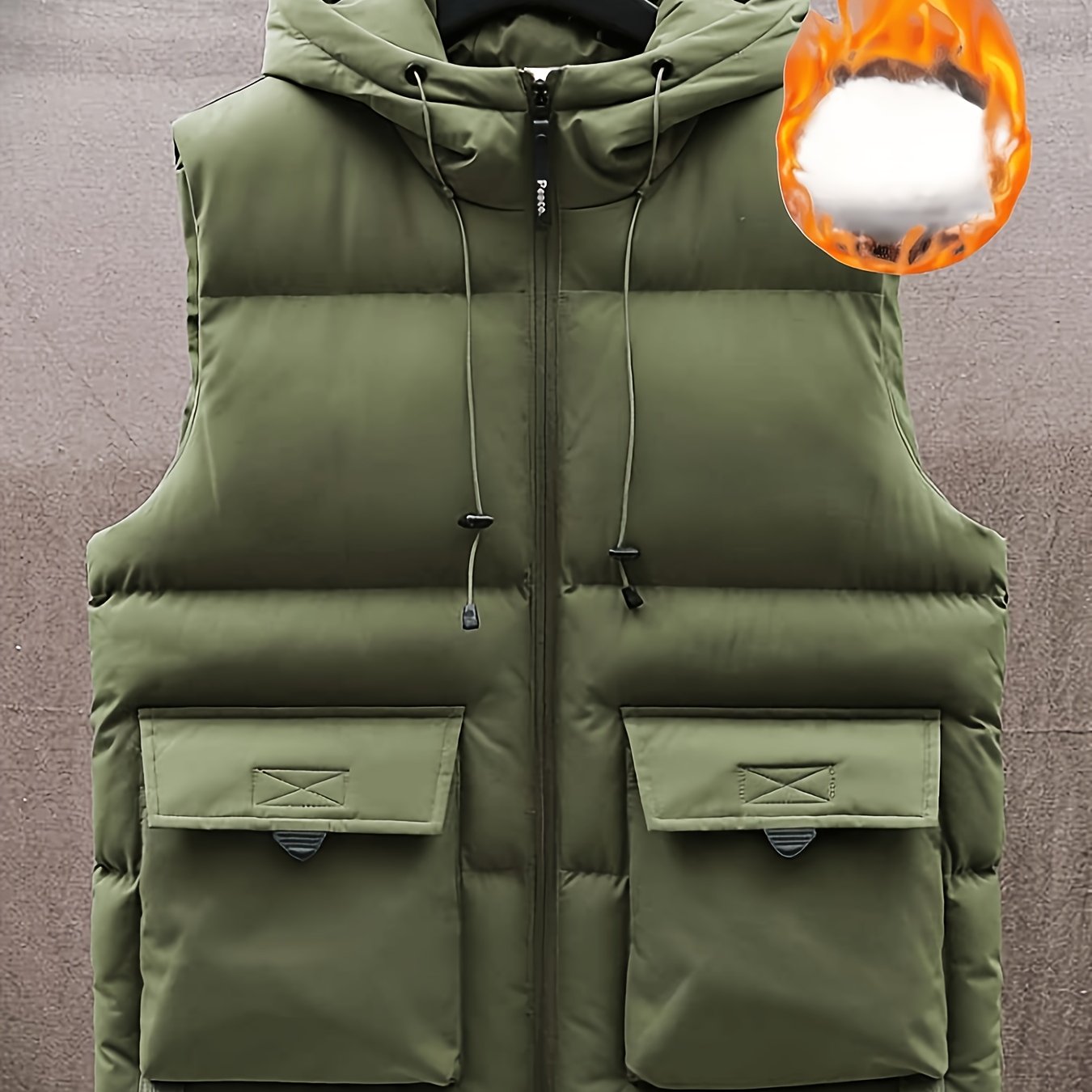 Men's Winter Hooded Vest with Fleece Lining, Multiple Pockets, Stand Collar