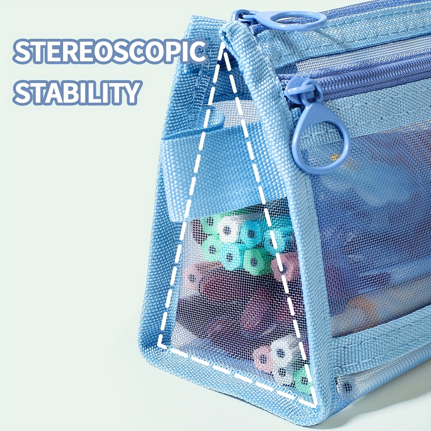 Large Capacity Mesh Pencil Case with Multifunctional Zipper for School Supplies and Cosmetics