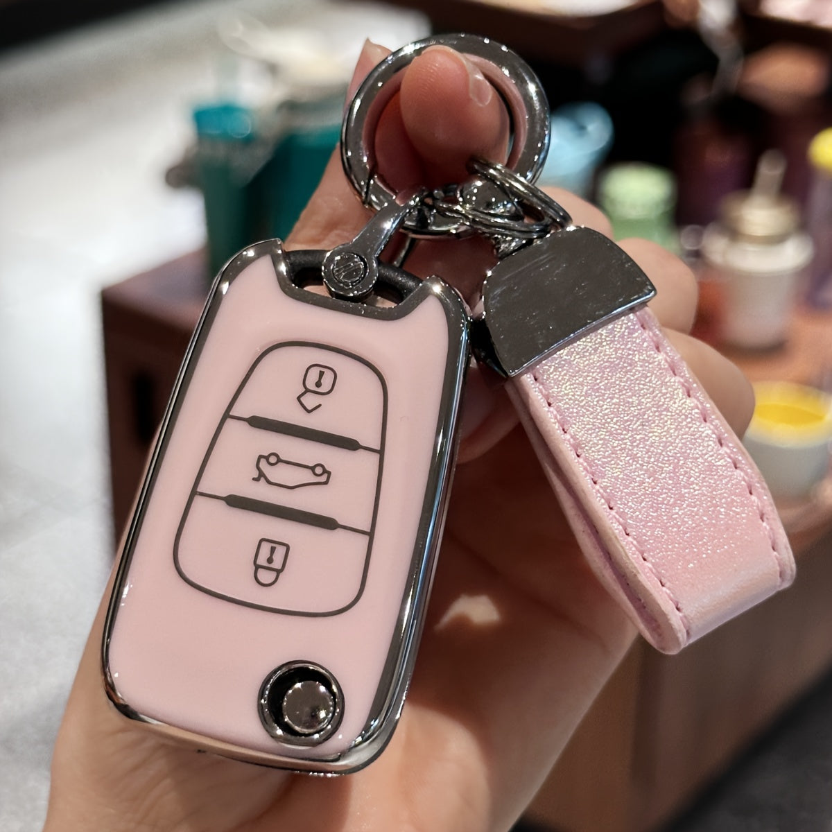 Pink TPU Key Fob Cover with Keychain Lanyard for Car Key Protection