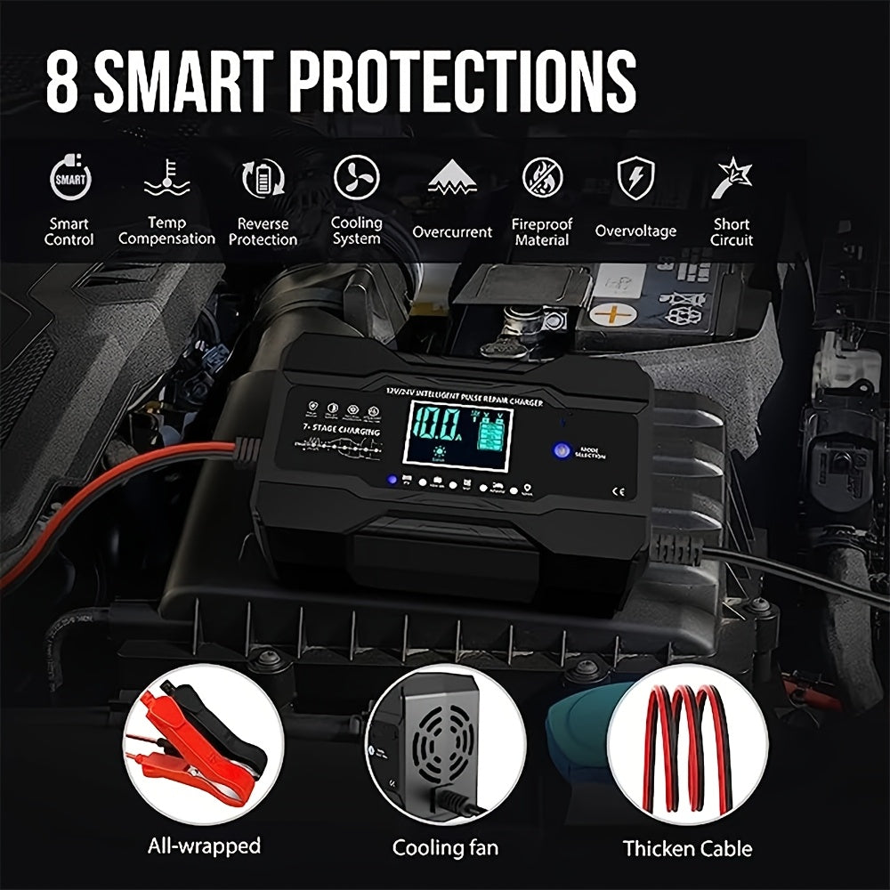 180W Car Battery Charger Intelligent Pulse Repair 12V 24V with Multi-Protection