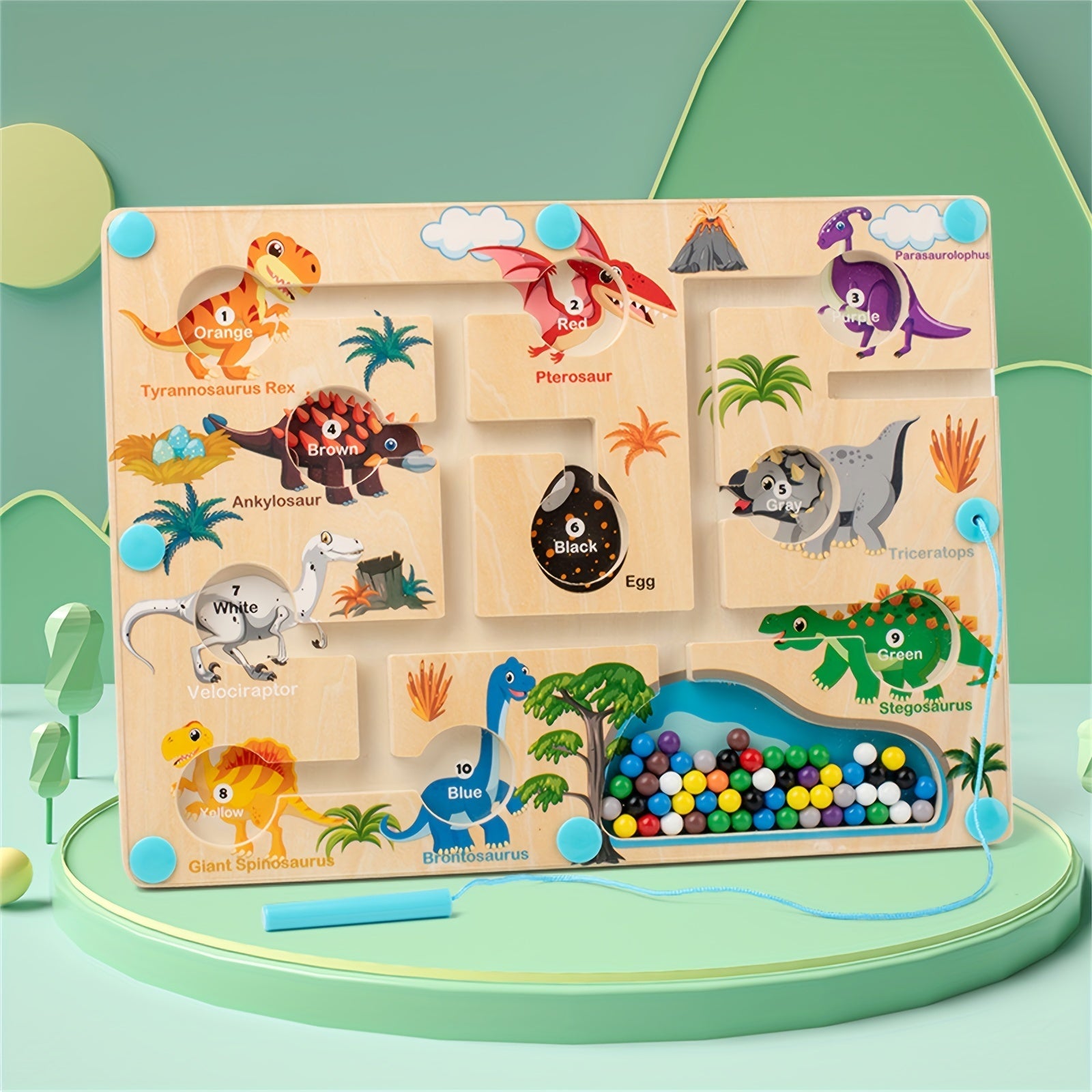 Dinozavr Yog'och Magnit Labirint O'yini - Raqam va Rang Magnit Labirinti Puzli Taxtasi, Hisoblash va Moslashtirishni O'rganish, Nozik Motor Ko'nikmalarini Rivojlantirish Uchun Sayohat O'yinchoq, O'g'il va Qizlar Uchun - Ideal Tug'ilgan Kun Hediye