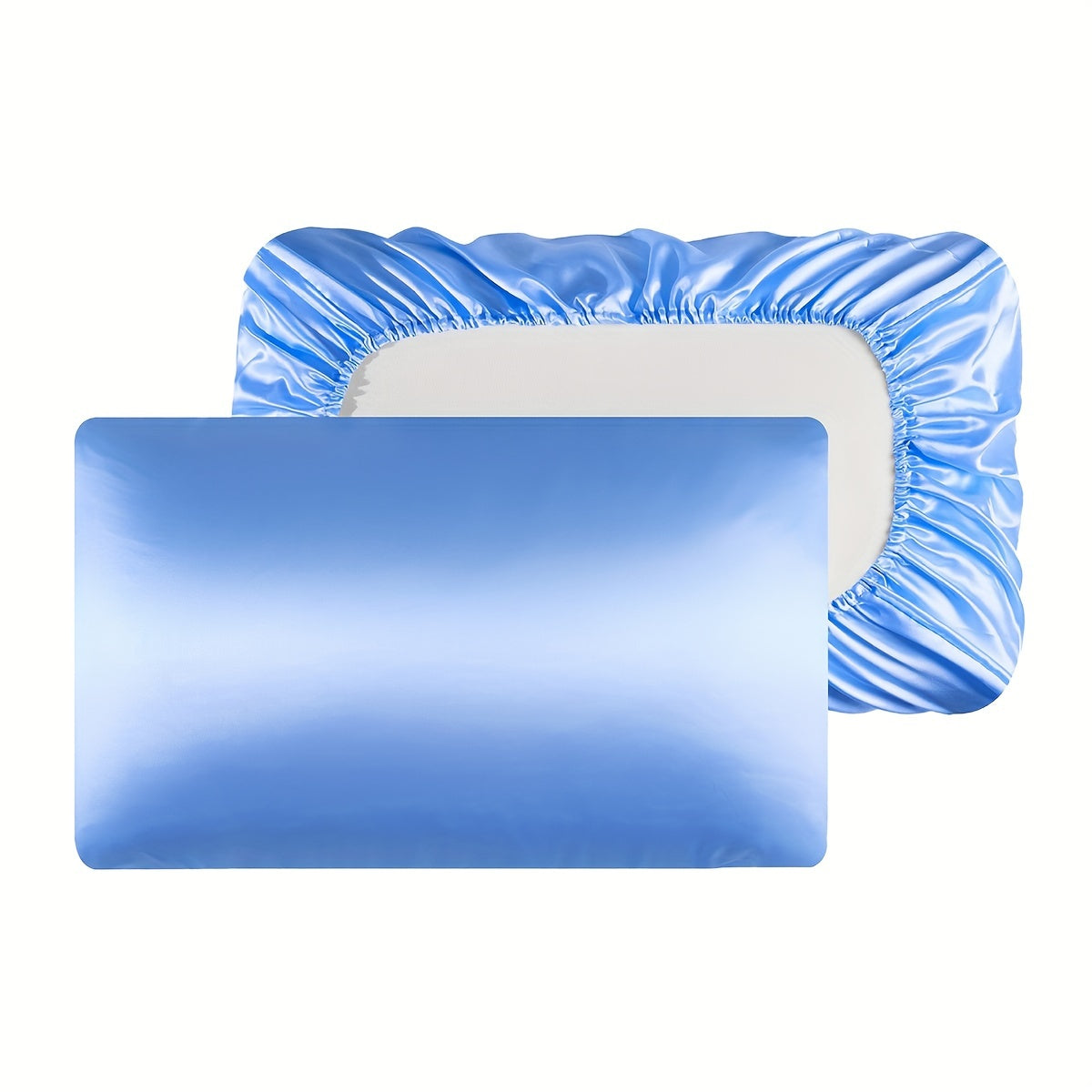 Pair of 2 Satin Elastic Pillowcases Solid Color Silky Soft Bedroom Sofa Covers