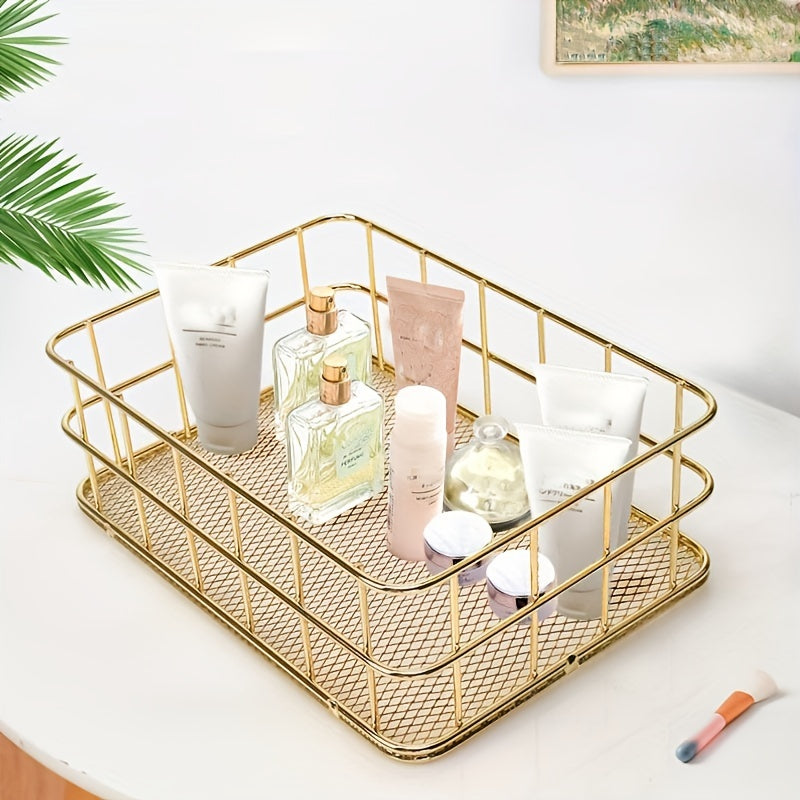 Iron Storage Basket Double or Single Metal Organizer for Kitchen Bathroom Bedroom Living Room Office
