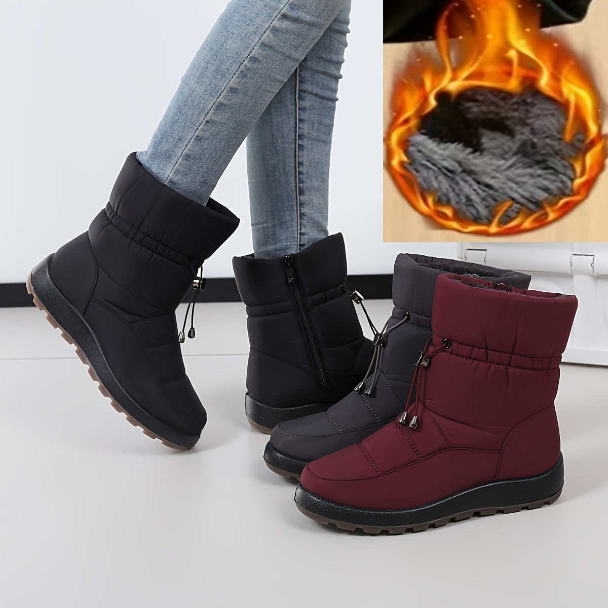 Women's Winter Ankle Boots with Slip-Resistant Sole, Zipper, Round Toe