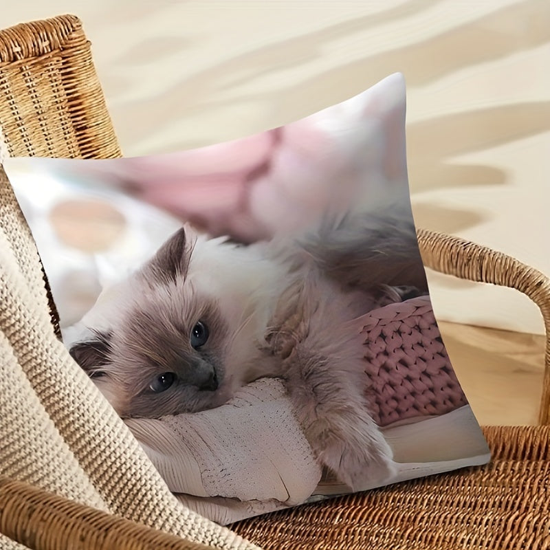 Lazy Cat Pillow Cover Double-Sided Printing 45cm Polyester French Style Zippered Washable