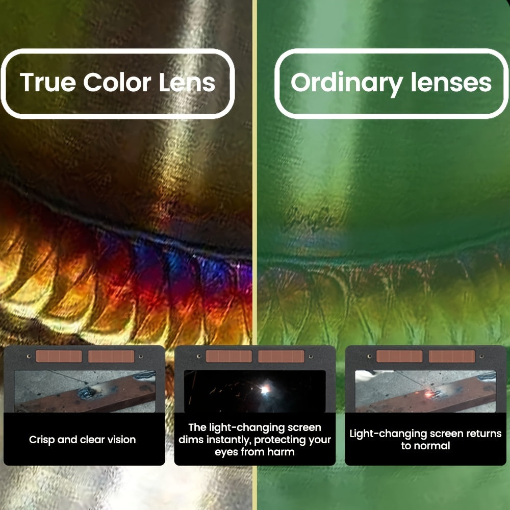 Автоматически затемняющаяся светодиодная маска для сварки обеспечивает высокую термостойкость и защиту на 180° для сварочных работ.