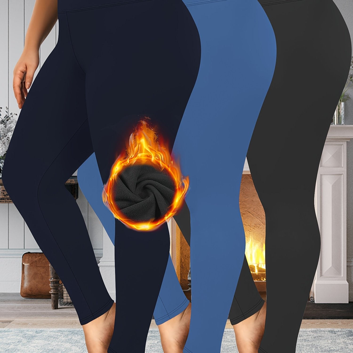 Leggings de talla grande para mujer con cintura alta y forro de felpa para otoño e invierno cálido