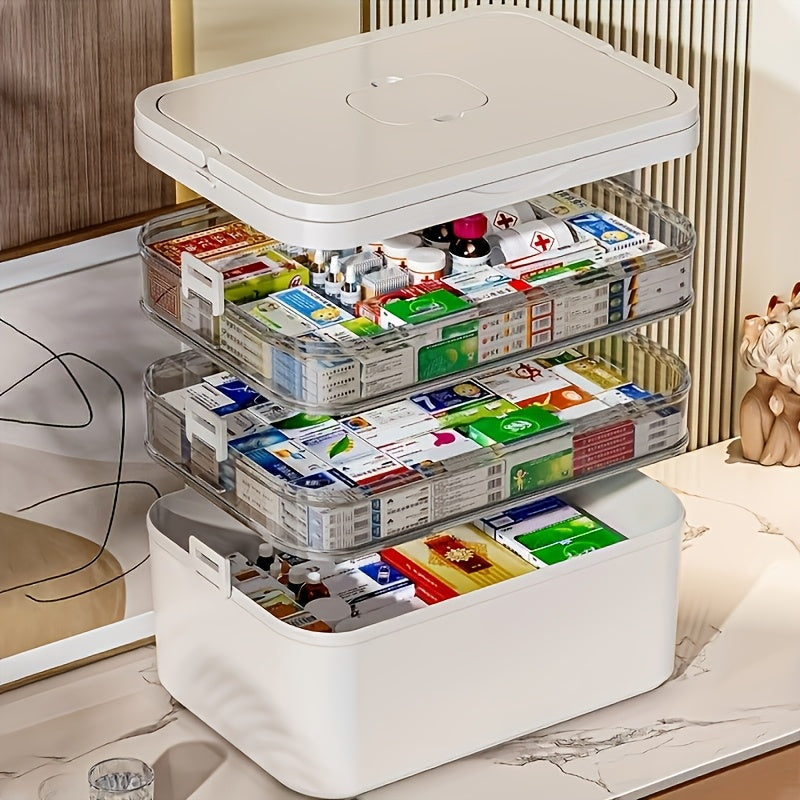 Large Capacity Multi-Layer Waterproof Plastic Medicine Organizer with Handle for Travel and Home