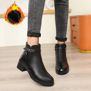 Женские ботинки на меху с утеплителем по щиколотку и массивной каблуком, противоскользящая боковая молния