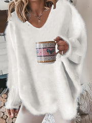 Women's Plus Size V-Neck Pullover Sweater Cozy Knit Fall Winter Solid Color
